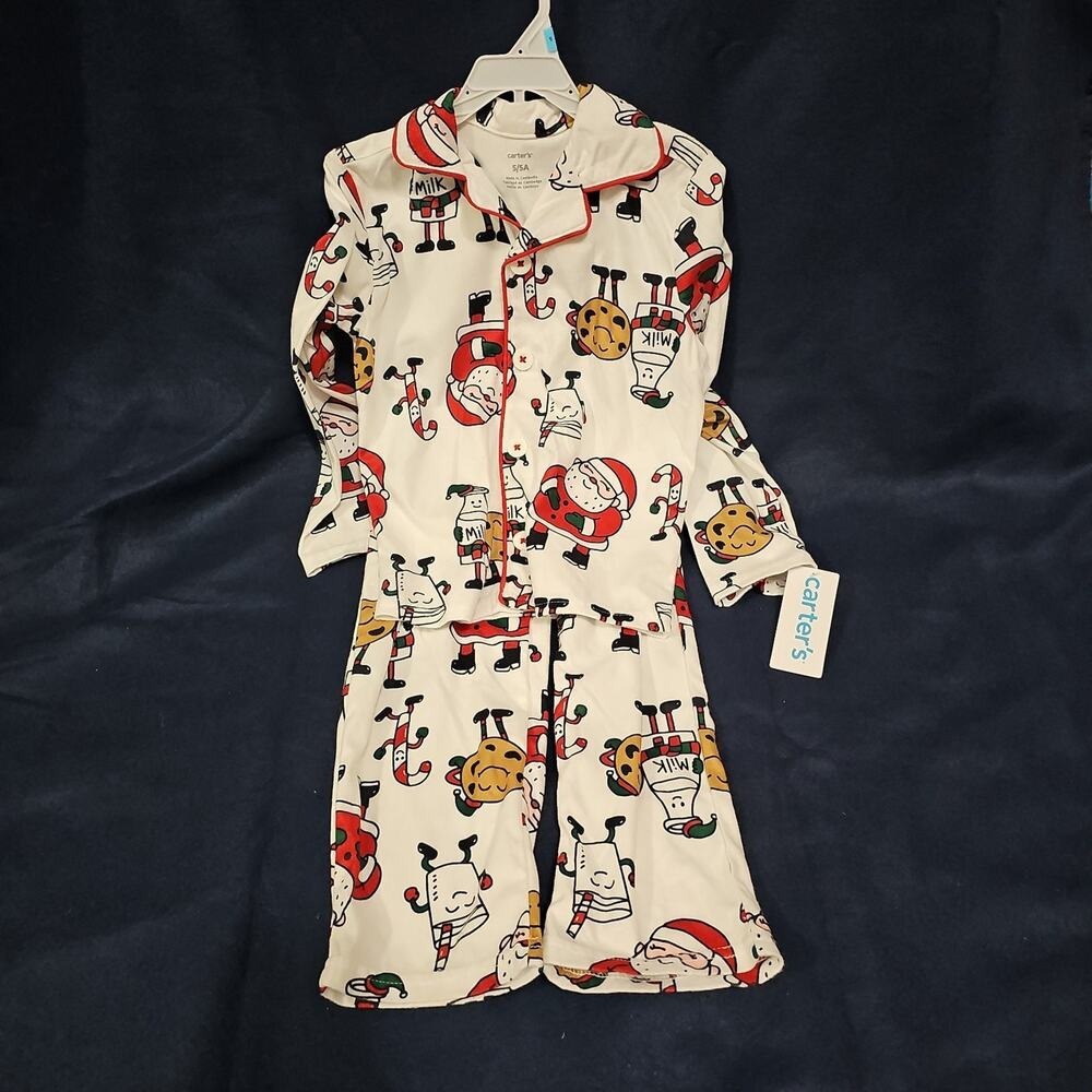 Carters Kids Pajamas Size 5 Santa Cookie Milk Christmas Sleepwear Set 2 Pc